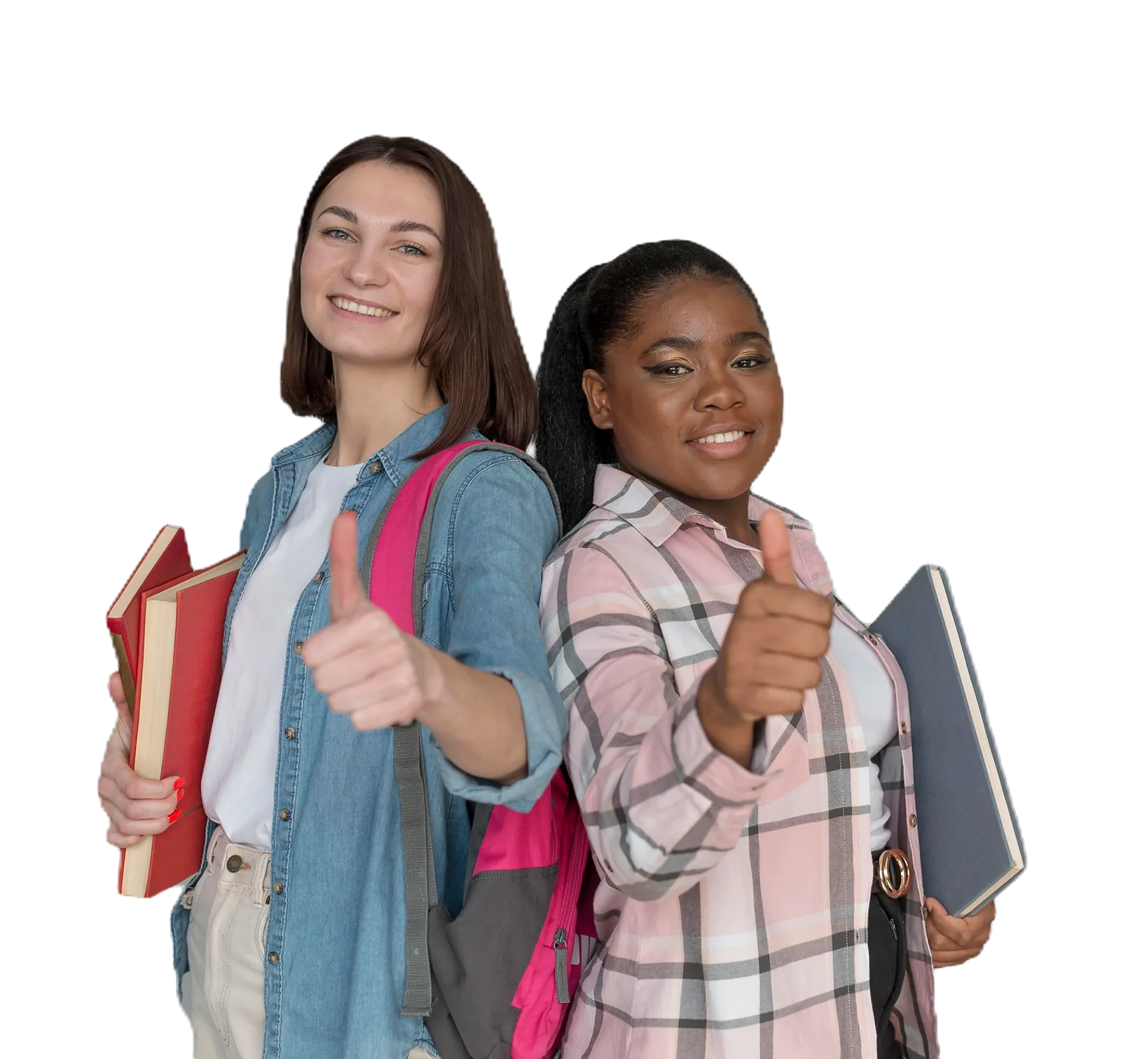 Confident Students | CAQA LLND Two students happily give a thumbs up while studying, demonstrating positive engagement with foundation skills training.
