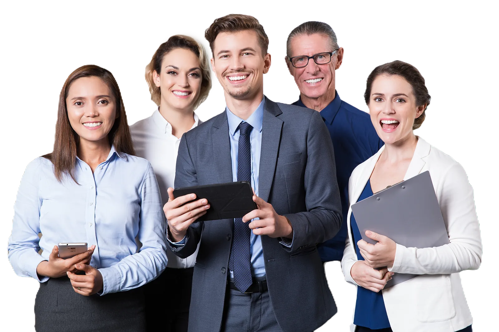 Diverse Team | CAQA LLND A diverse group of business professionals smiles at the camera, representing CAQA LLND's commitment to foundation skills.