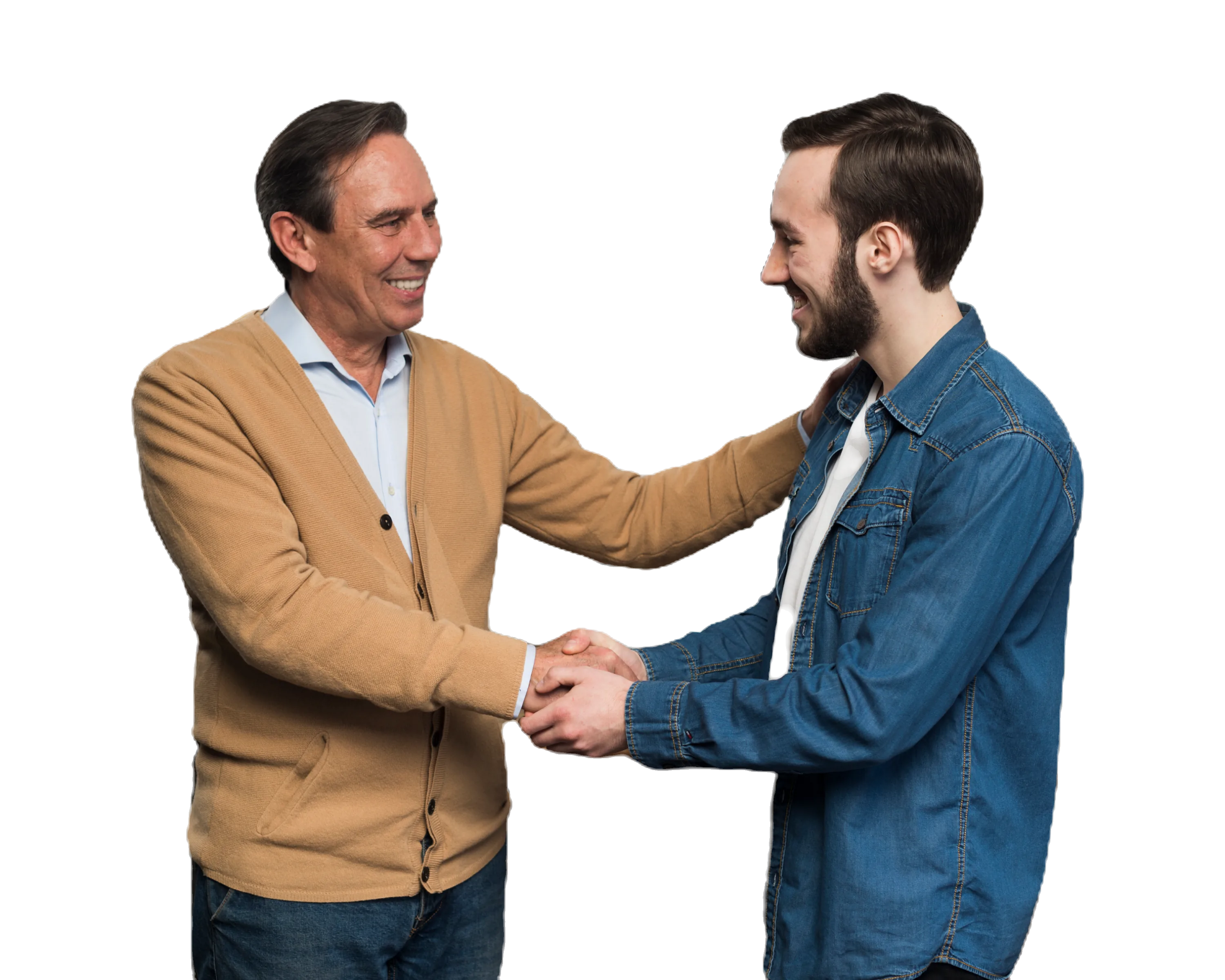 Father and Son Partnership | CAQA LLND A father and son shake hands warmly, demonstrating a positive partnership approach to foundation skills training.