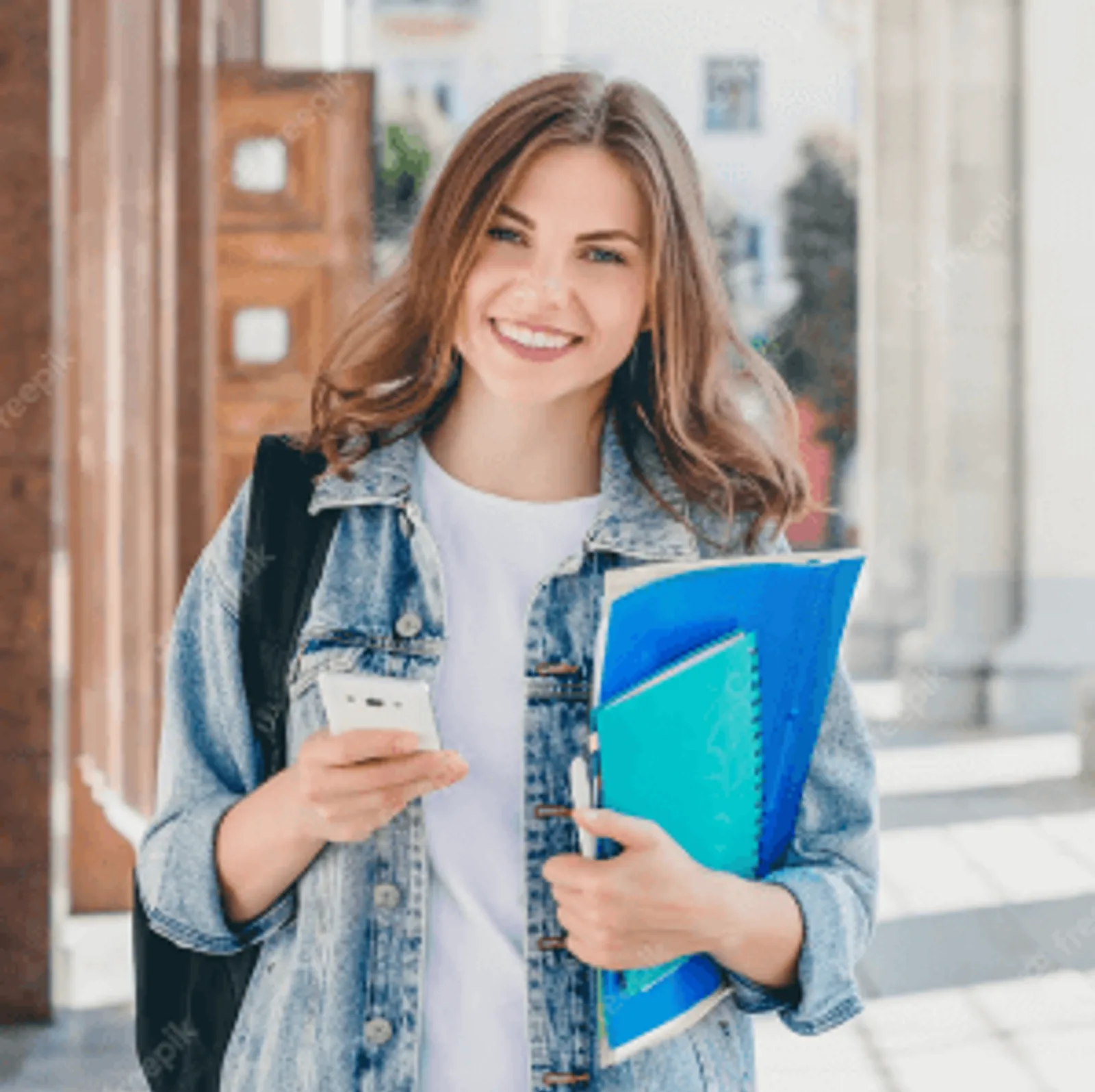 Smiling Student | CAQA LLND A young woman smiles while holding books and a smartphone, demonstrating CAQA LLND's focus on employability skills.