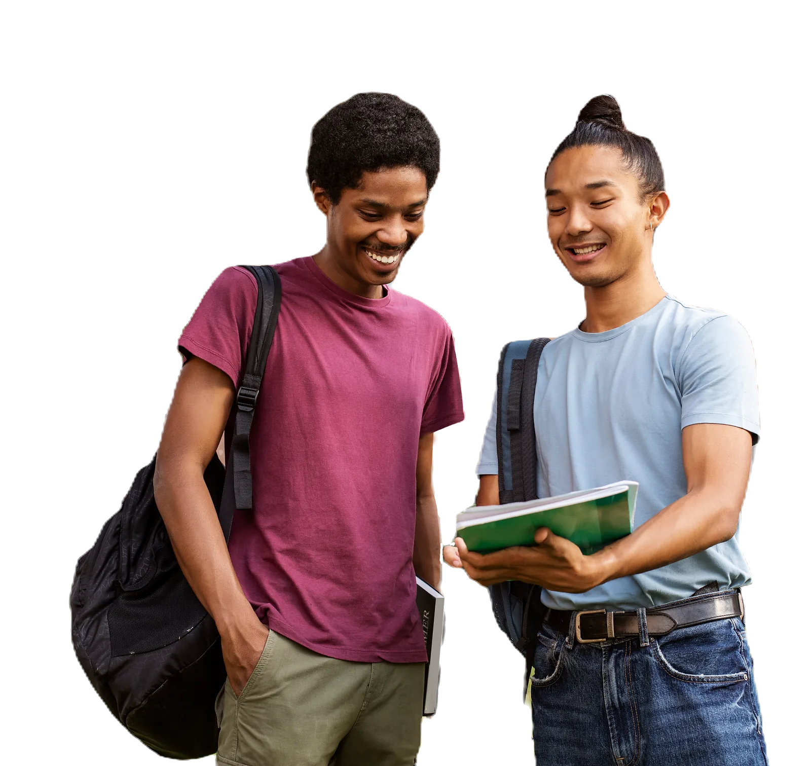 Students | CAQA LLND Two students share a laugh while reviewing notes, demonstrating the supportive learning environment of our advanced skills.