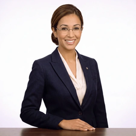Harpreet Randhawa | CAQA LLND A professional woman smiles while wearing a suit and glasses, representing our LLND team.