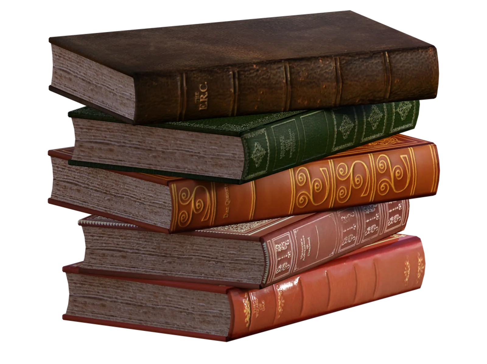 Vintage Books | CAQA LLND A stack of four antique leather-bound books represents the LLND learning resources available.